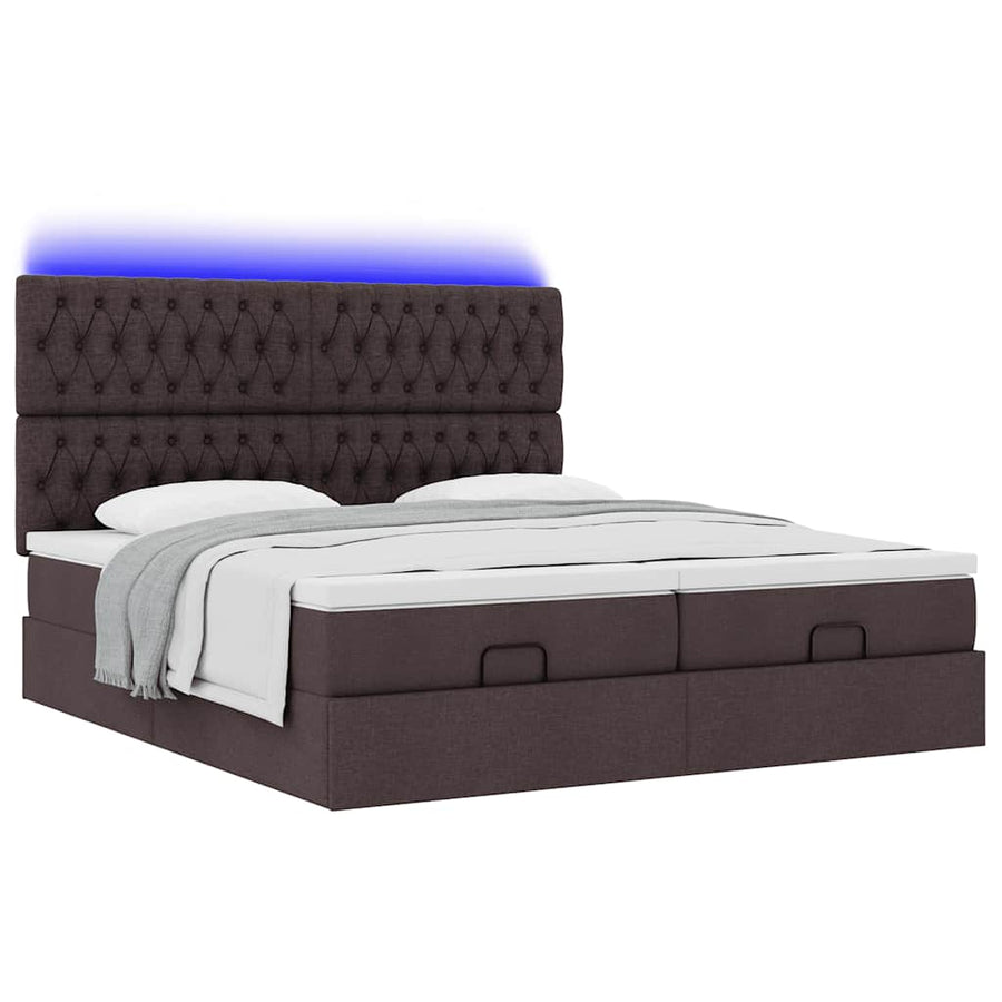 Ottoman bed met matrassen en LED's 160x200cm stof donkerbruin