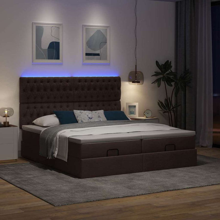 Ottoman bed met matrassen en LED's 160x200cm stof donkerbruin