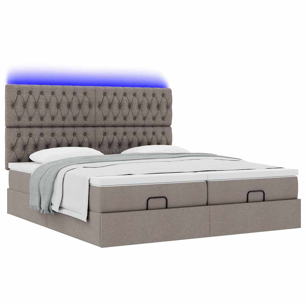 Ottoman bed met matrassen en LED's 160x200cm stof taupe