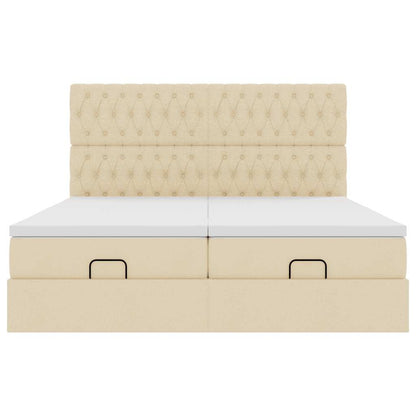 Ottoman bed met matrassen en LED's 160x200cm stof crèmekleurig
