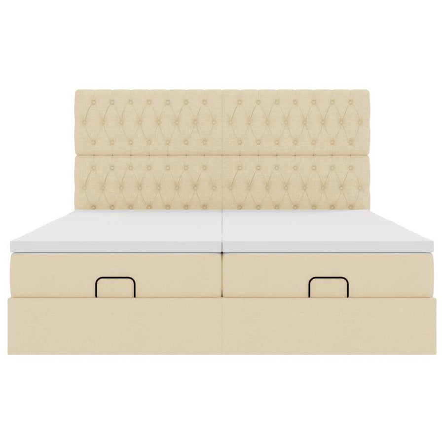 Ottoman bed met matrassen en LED's 160x200cm stof crèmekleurig