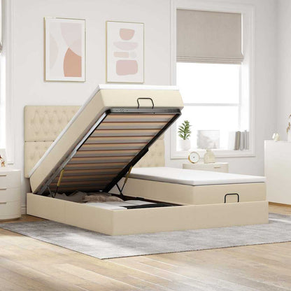 Ottoman bed met matrassen en LED's 160x200cm stof crèmekleurig