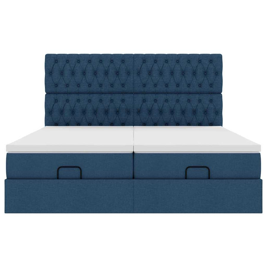 Ottoman bed met matrassen en LED's 160x200cm stof blauw