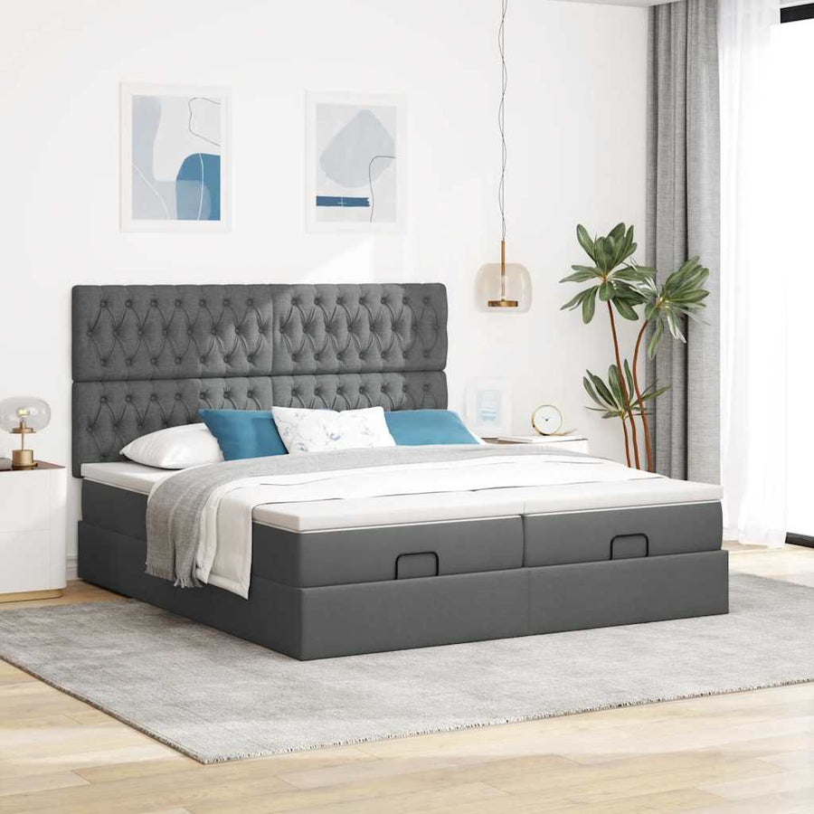 Ottoman bed met matrassen en LED's 180x200cm stof donkergrijs