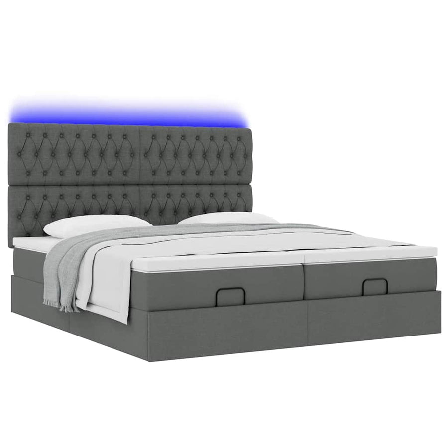 Ottoman bed met matrassen en LED's 180x200cm stof donkergrijs