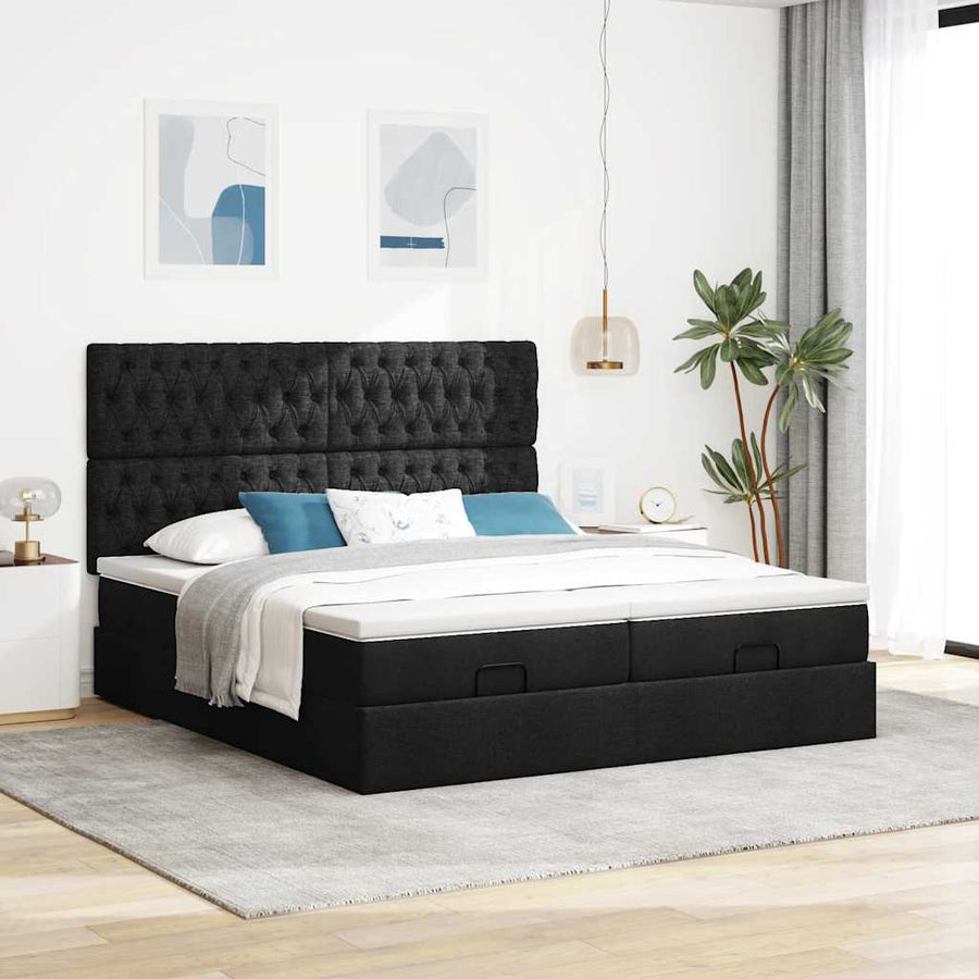 Ottoman bed met matrassen en LED's 180x200cm stof zwart