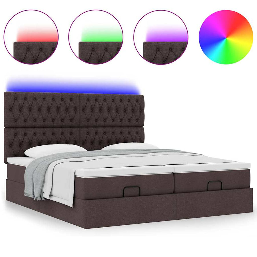 Ottoman bed met matrassen en LED's 180x200cm stof donkerbruin
