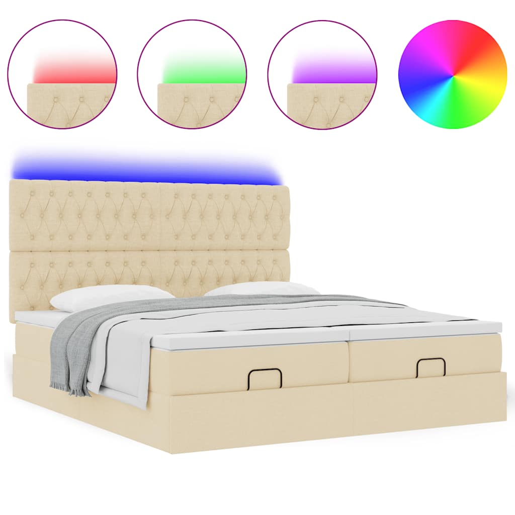 Ottoman bed met matrassen en LED's 180x200cm stof crèmekleurig