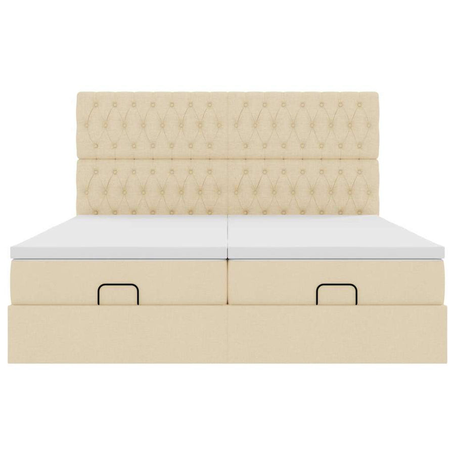 Ottoman bed met matrassen en LED's 180x200cm stof crèmekleurig