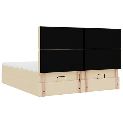 Ottoman bed met matrassen en LED's 180x200cm stof crèmekleurig