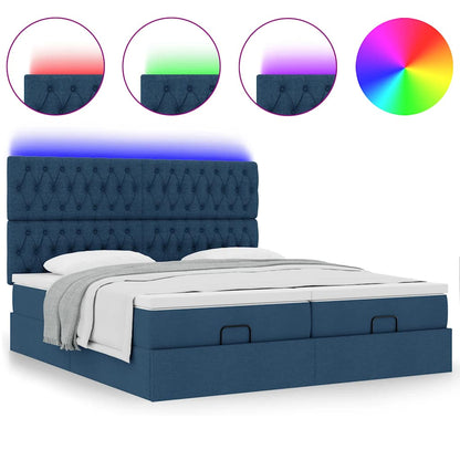 Ottoman bed met matrassen en LED's 180x200cm stof blauw