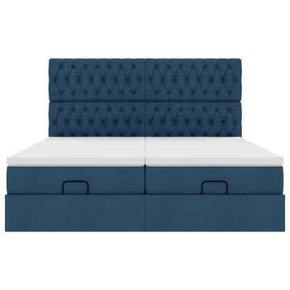 Ottoman bed met matrassen en LED's 180x200cm stof blauw