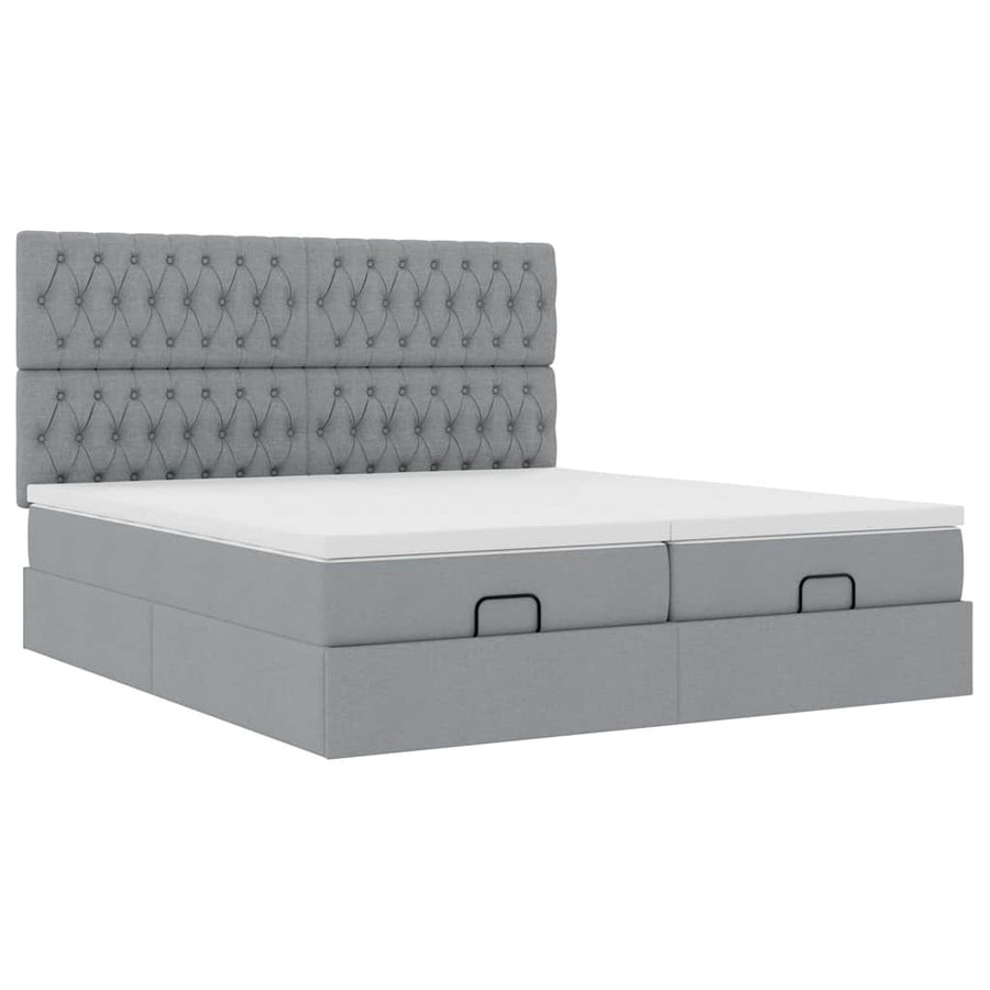 Ottoman bed met matrassen en LED's 200x200cm stof lichtgrijs
