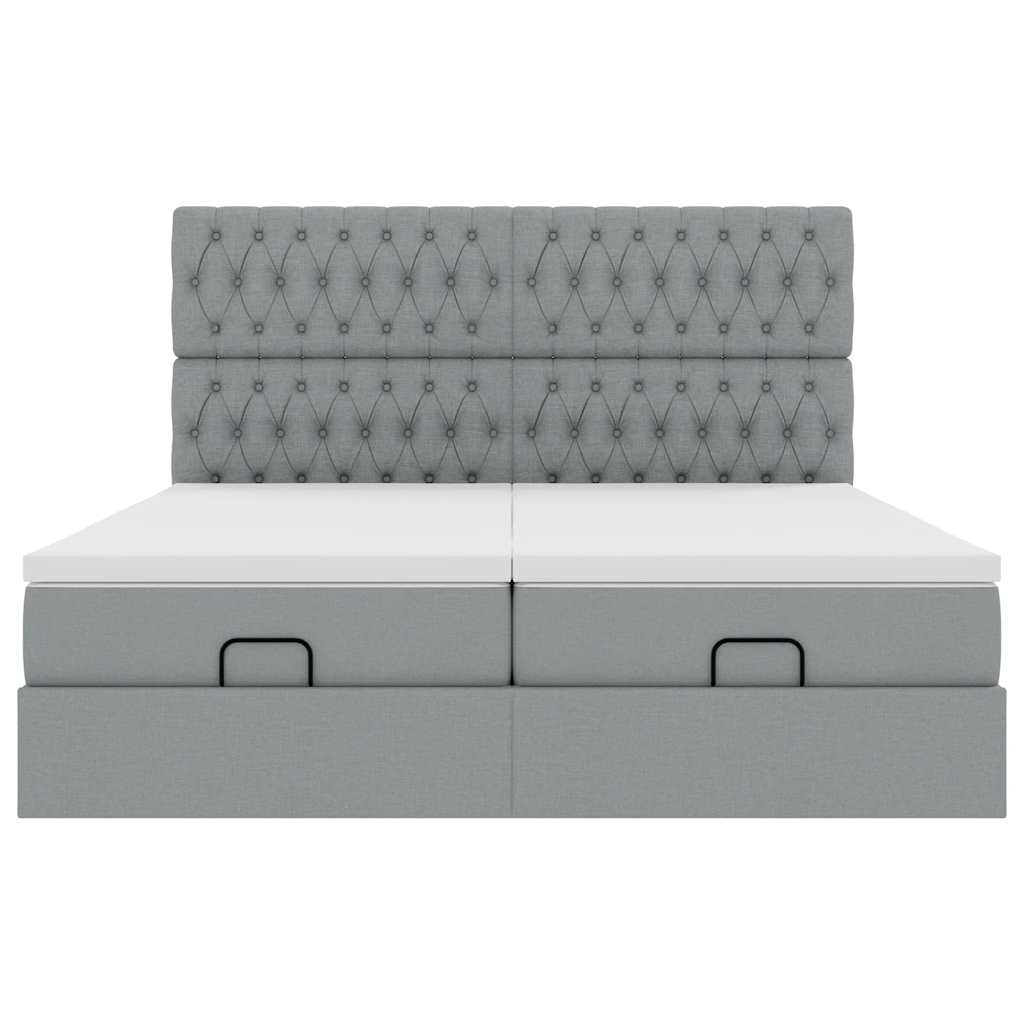 Ottoman bed met matrassen en LED's 200x200cm stof lichtgrijs