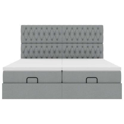 Ottoman bed met matrassen en LED's 200x200cm stof lichtgrijs