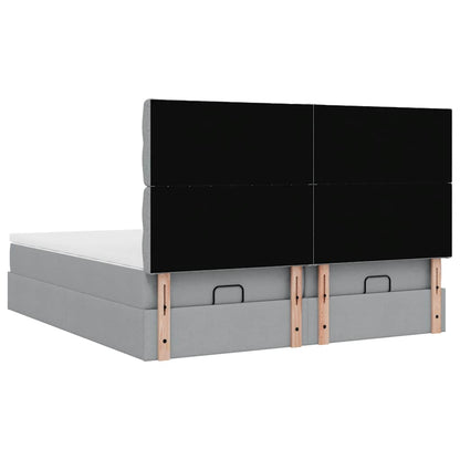 Ottoman bed met matrassen en LED's 200x200cm stof lichtgrijs