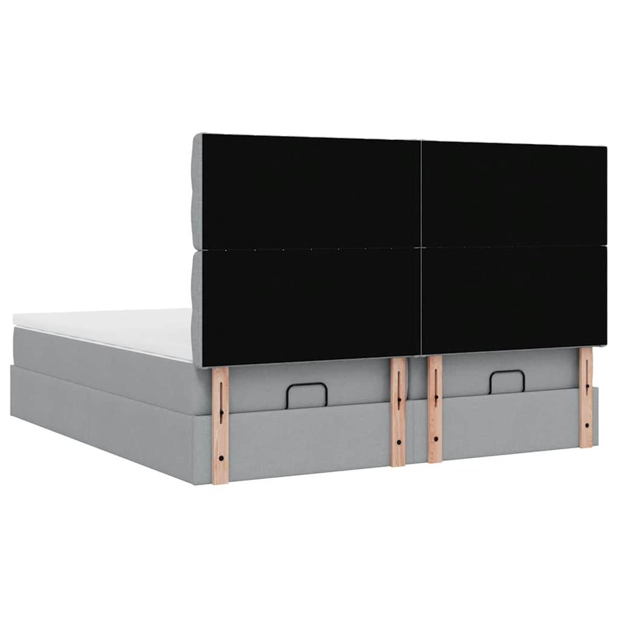 Ottoman bed met matrassen en LED's 200x200cm stof lichtgrijs