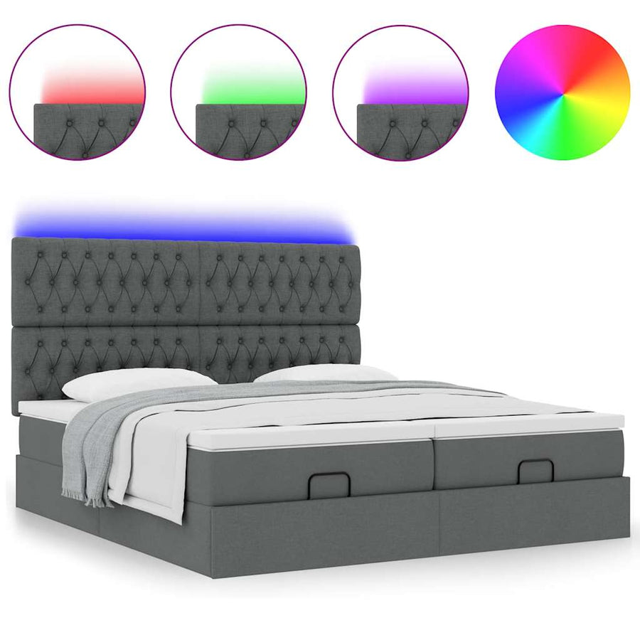 Ottoman bed met matrassen en LED's 200x200cm stof donkergrijs