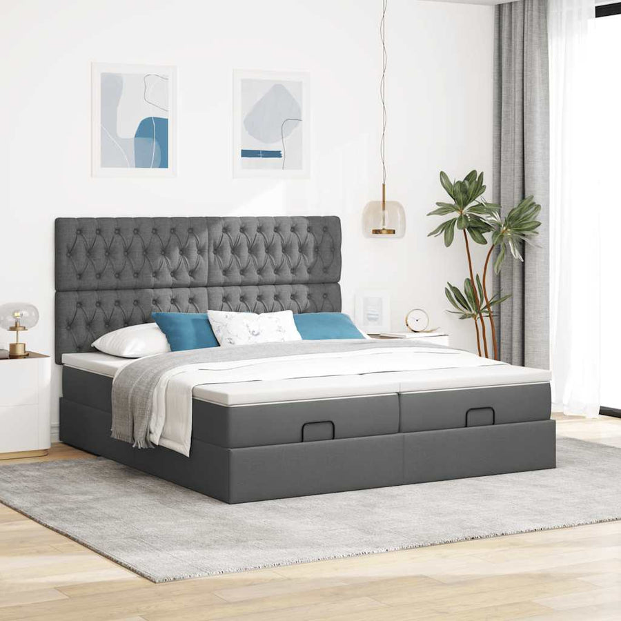 Ottoman bed met matrassen en LED's 200x200cm stof donkergrijs