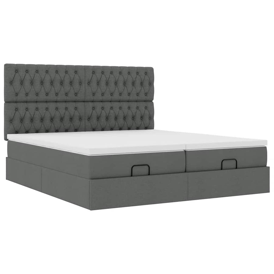 Ottoman bed met matrassen en LED's 200x200cm stof donkergrijs