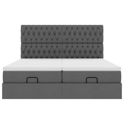 Ottoman bed met matrassen en LED's 200x200cm stof donkergrijs
