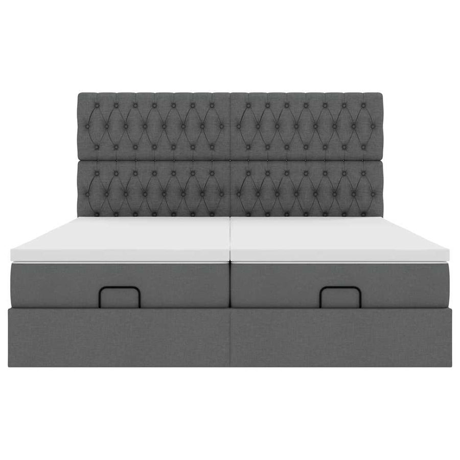 Ottoman bed met matrassen en LED's 200x200cm stof donkergrijs