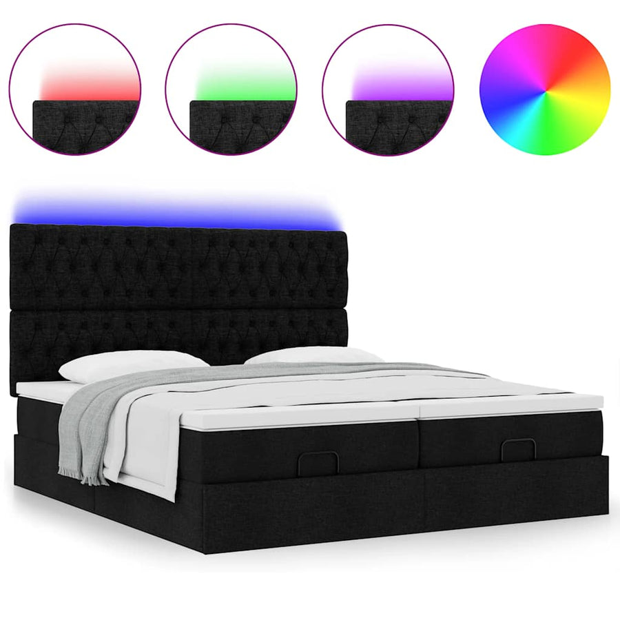 Ottoman bed met matrassen en LED's 200x200cm stof zwart