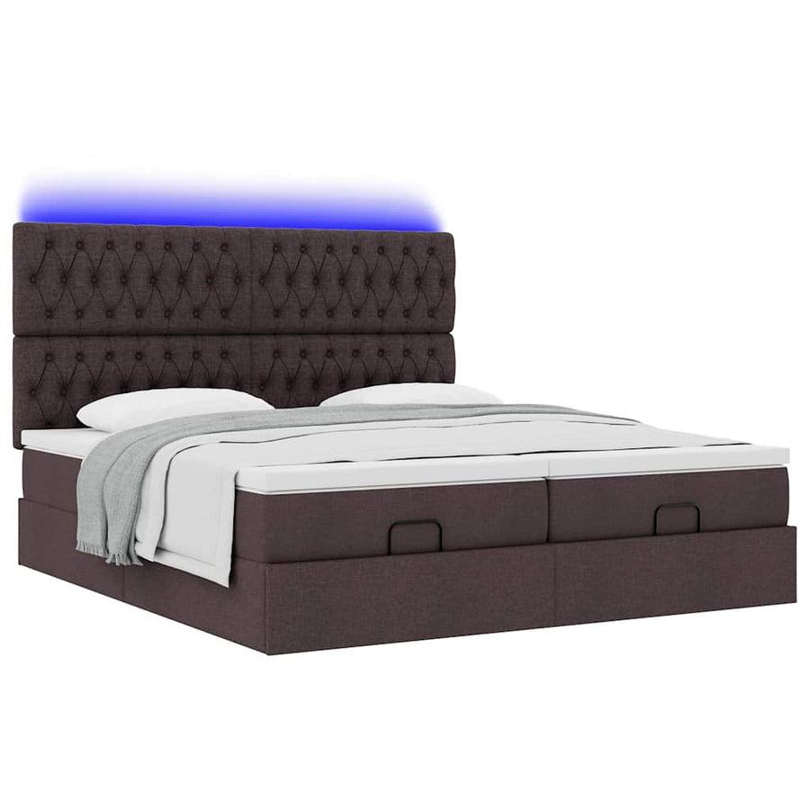Ottoman bed met matrassen en LED's 200x200cm stof donkerbruin
