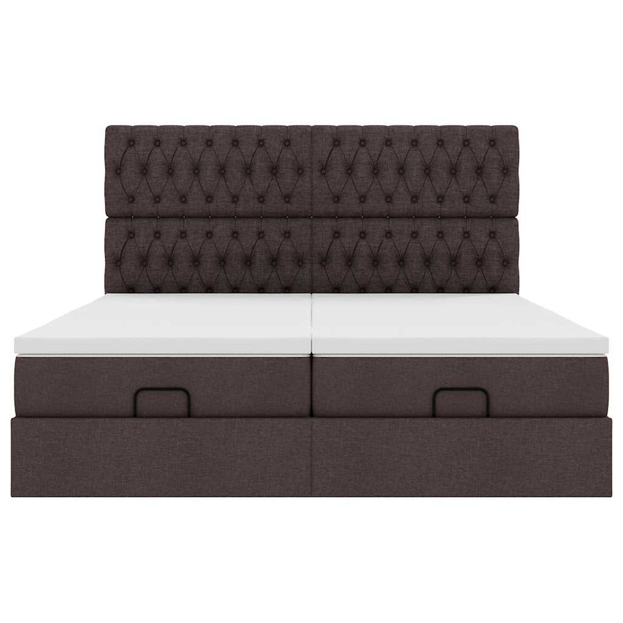 Ottoman bed met matrassen en LED's 200x200cm stof donkerbruin