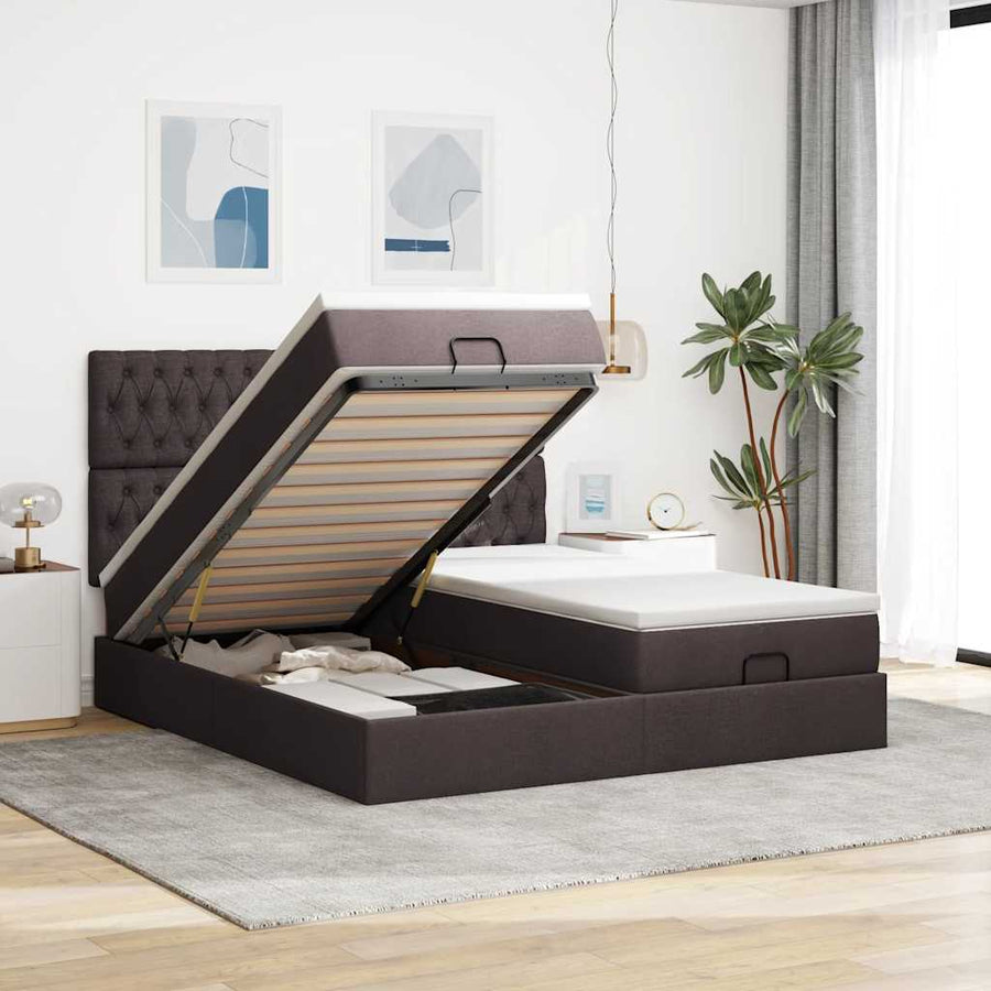 Ottoman bed met matrassen en LED's 200x200cm stof donkerbruin