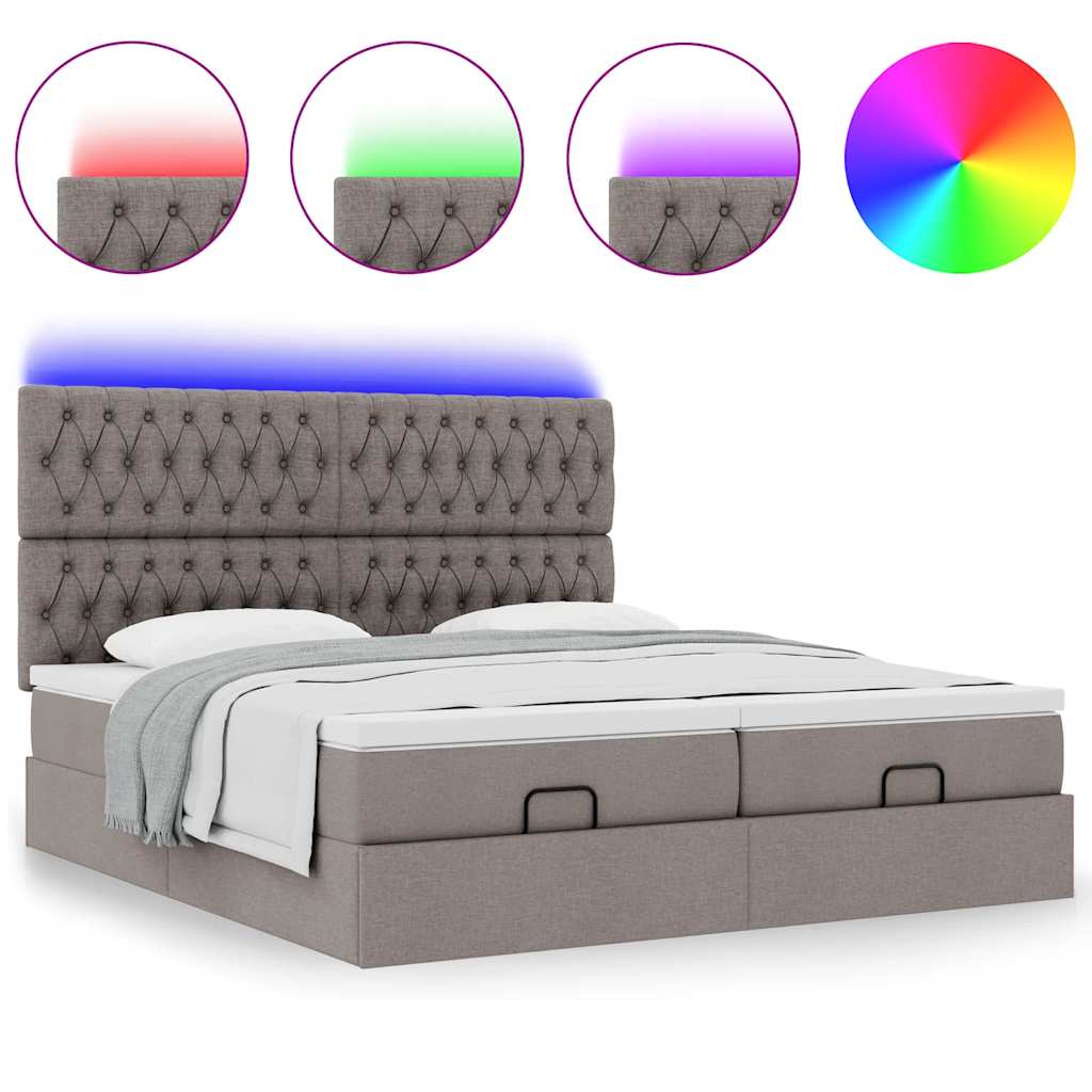 Ottoman bed met matrassen en LED's 200x200cm stof taupe