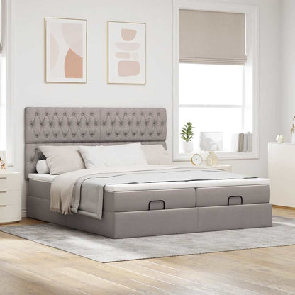 Ottoman bed met matrassen en LED's 200x200cm stof taupe