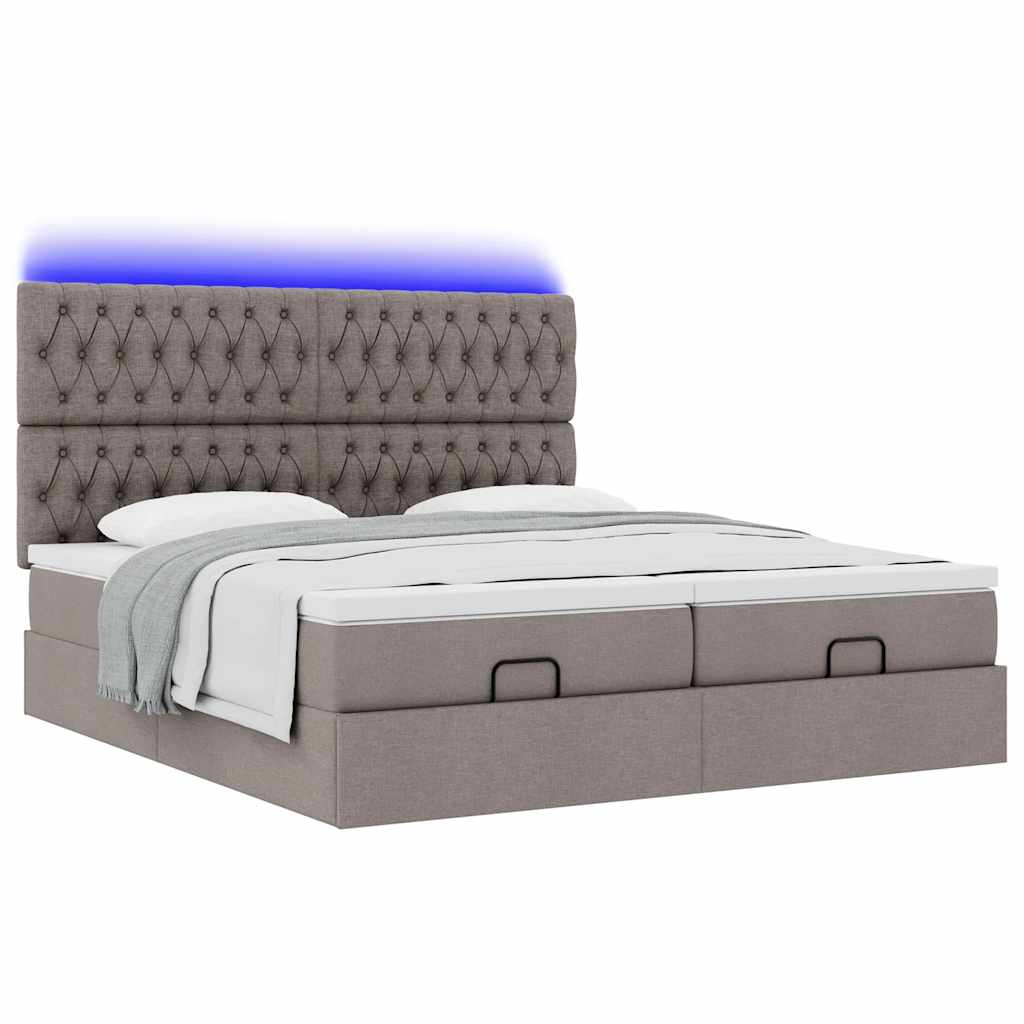Ottoman bed met matrassen en LED's 200x200cm stof taupe