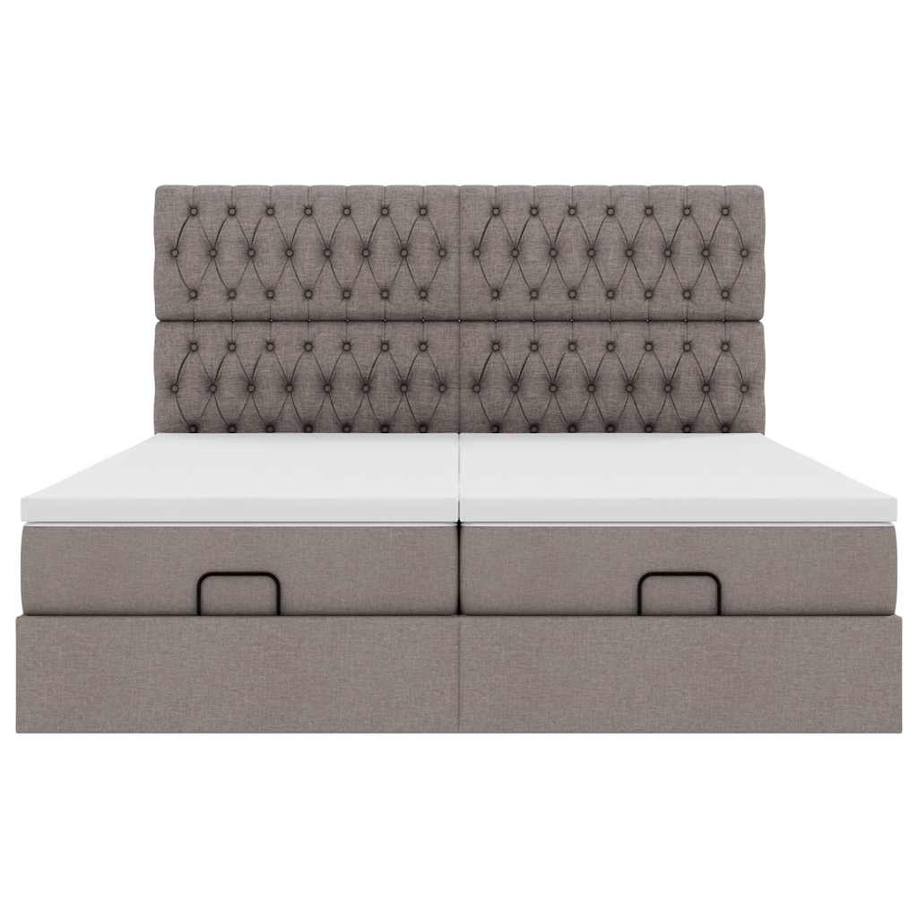 Ottoman bed met matrassen en LED's 200x200cm stof taupe