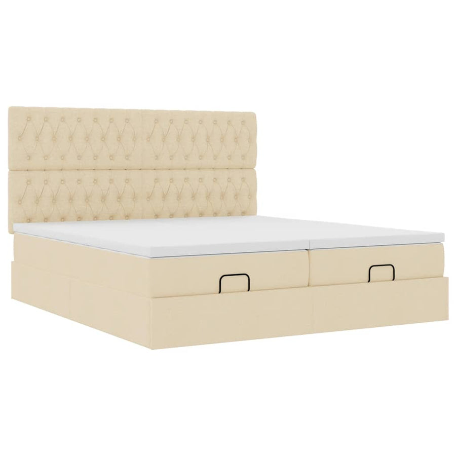 Ottoman bed met matrassen en LED's 200x200cm stof crèmekleurig