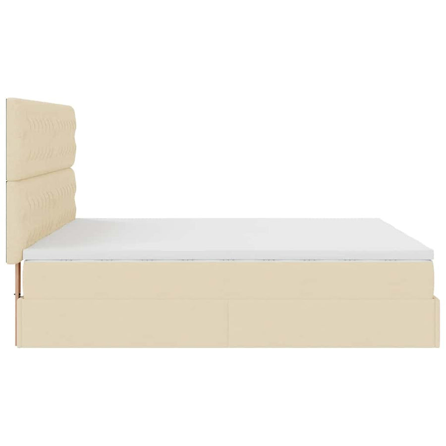 Ottoman bed met matrassen en LED's 200x200cm stof crèmekleurig