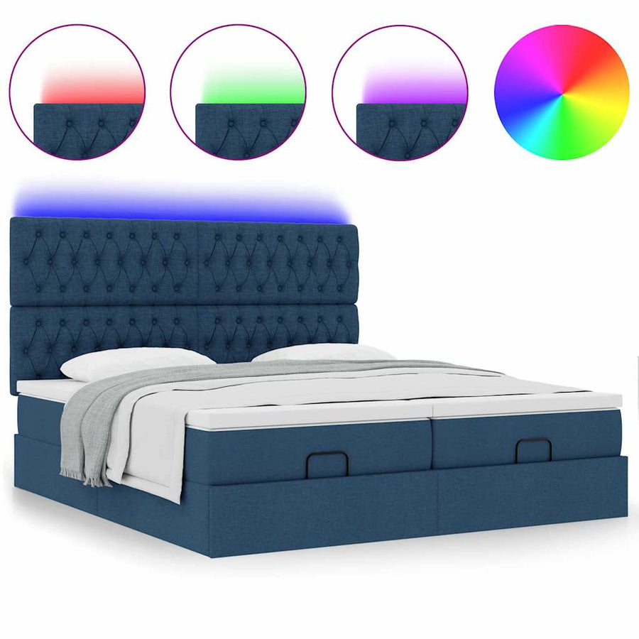 Ottoman bed met matrassen en LED's 200x200cm stof blauw