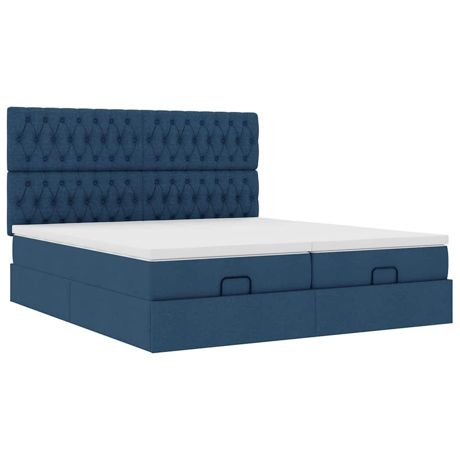 Ottoman bed met matrassen en LED's 200x200cm stof blauw