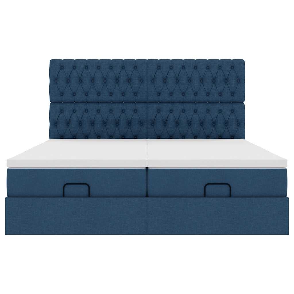Ottoman bed met matrassen en LED's 200x200cm stof blauw