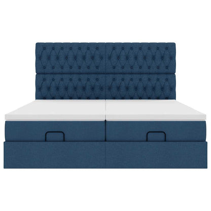 Ottoman bed met matrassen en LED's 200x200cm stof blauw