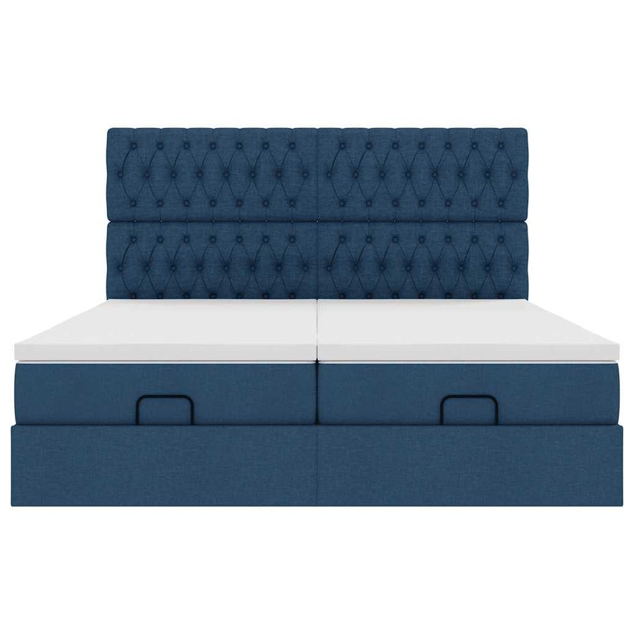 Ottoman bed met matrassen en LED's 200x200cm stof blauw
