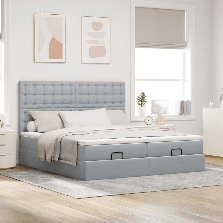 Ottoman bed met matrassen en LED's 160x200cm stof lichtgrijs