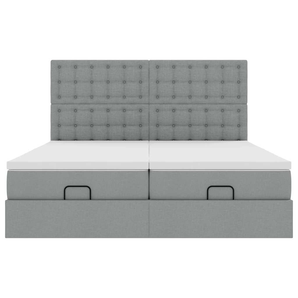 Ottoman bed met matrassen en LED's 160x200cm stof lichtgrijs