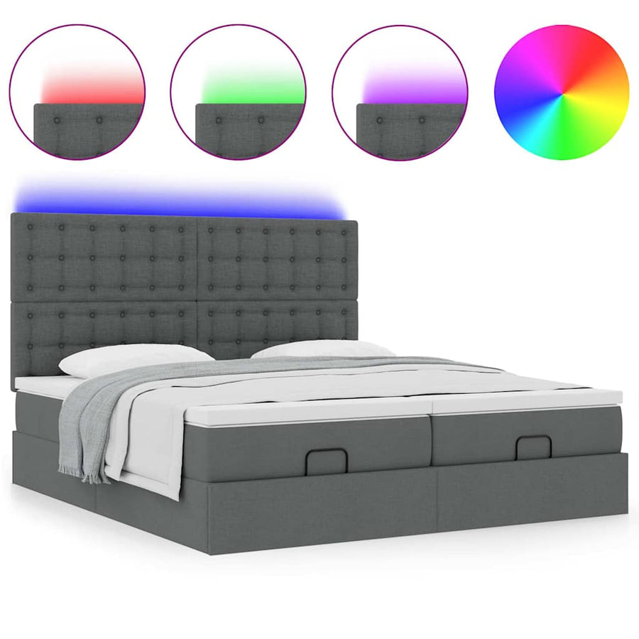 Ottoman bed met matrassen en LED's 160x200cm stof donkergrijs