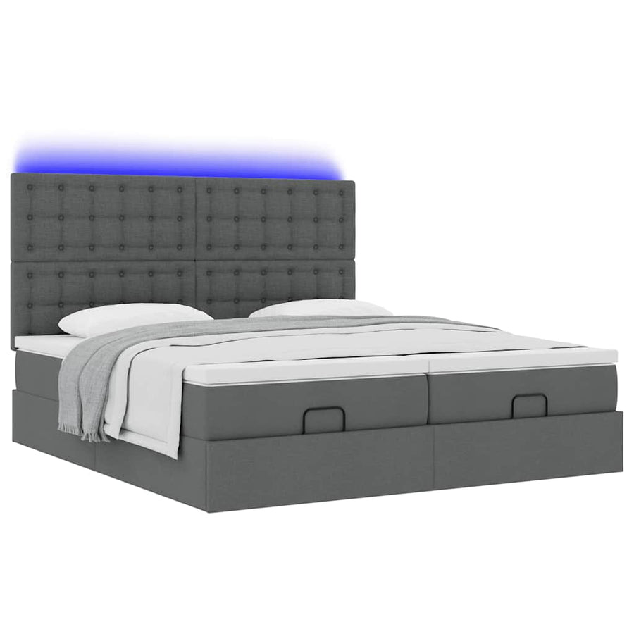 Ottoman bed met matrassen en LED's 160x200cm stof donkergrijs
