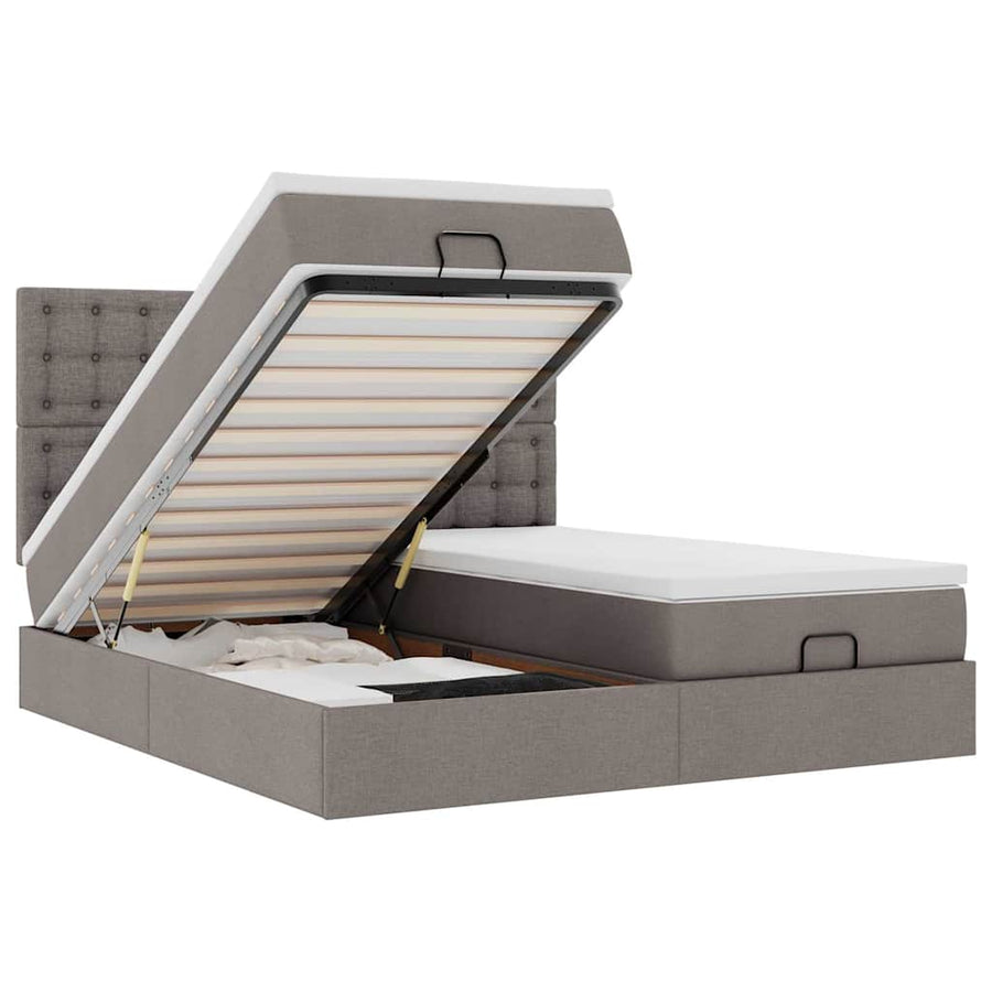 Ottoman bed met matrassen en LED's 160x200cm stof taupe