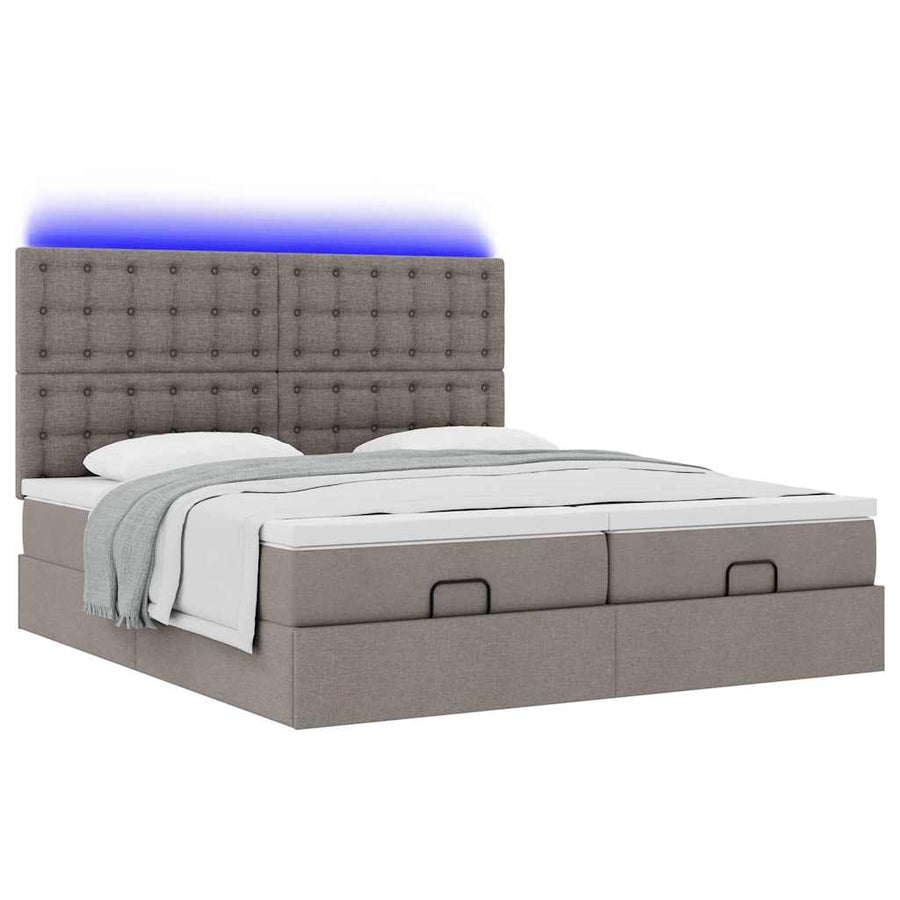 Ottoman bed met matrassen en LED's 160x200cm stof taupe