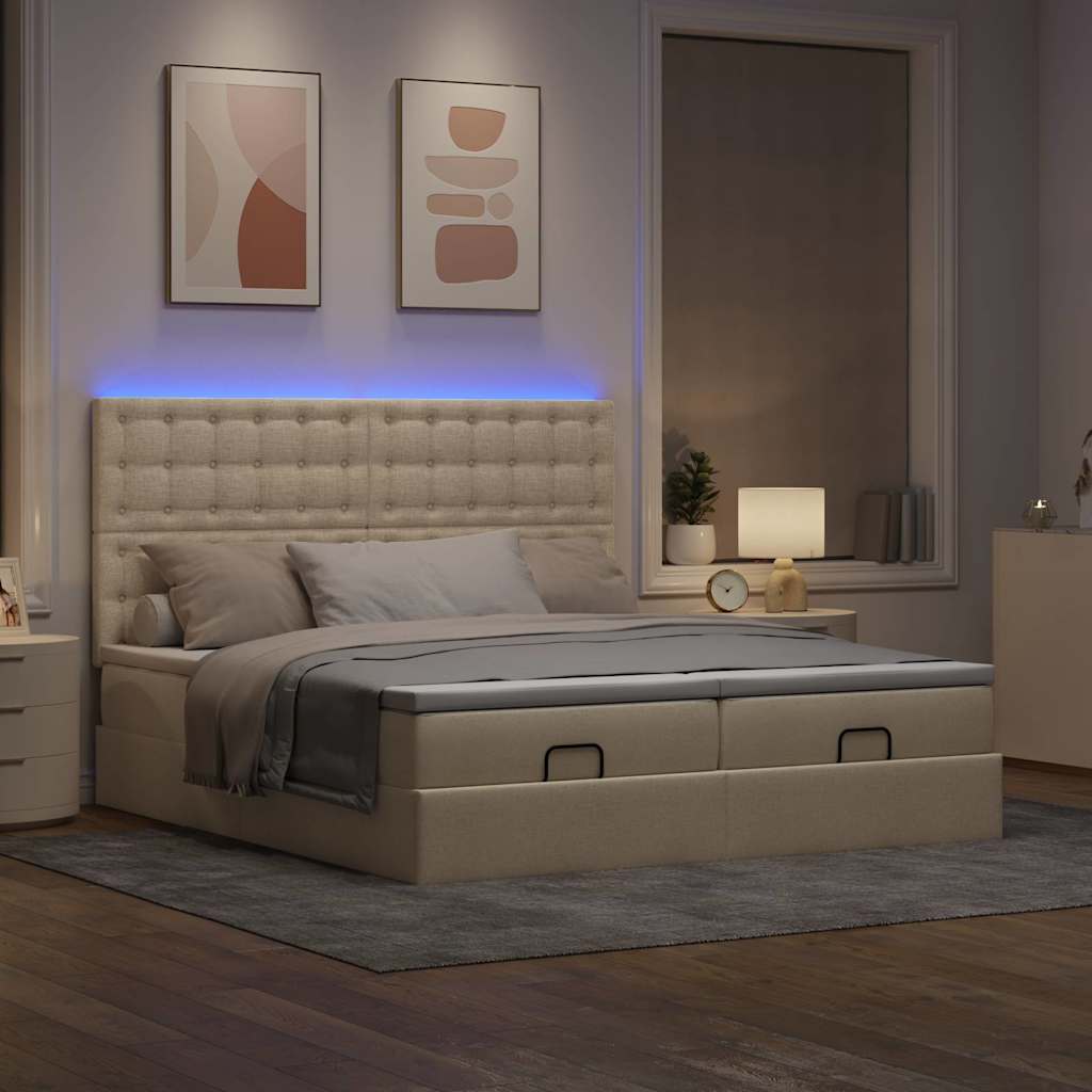 Ottoman bed met matrassen en LED's 160x200cm stof crèmekleurig