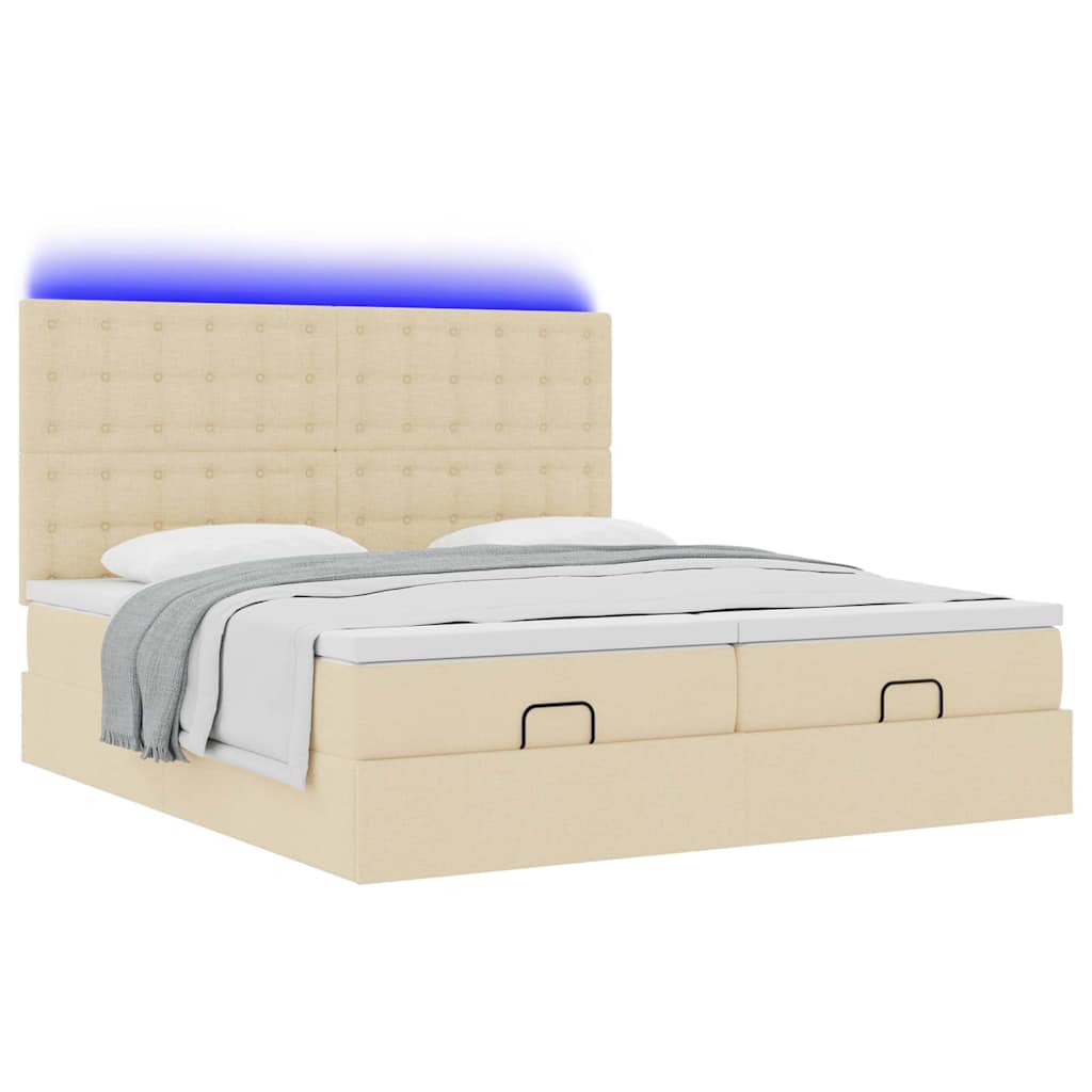 Ottoman bed met matrassen en LED's 160x200cm stof crèmekleurig