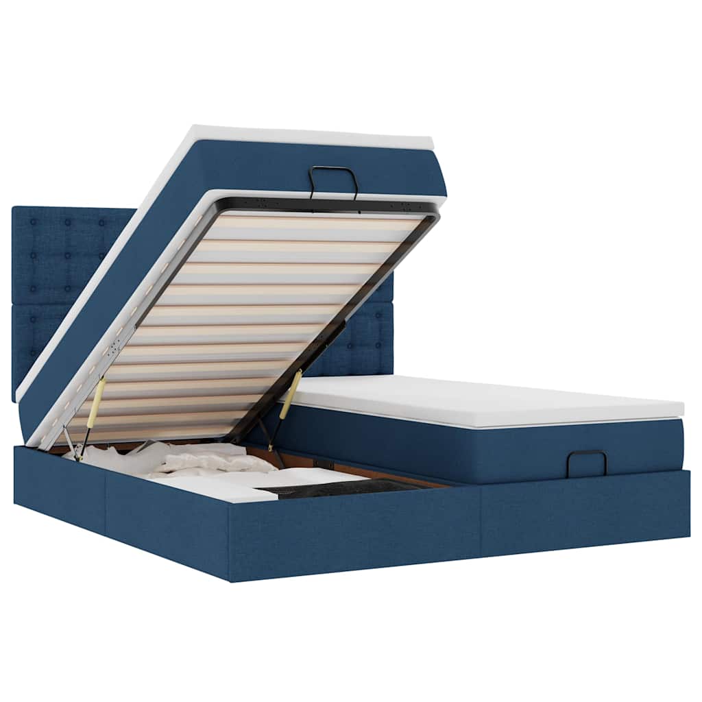 Ottoman bed met matrassen en LED's 160x200cm stof blauw
